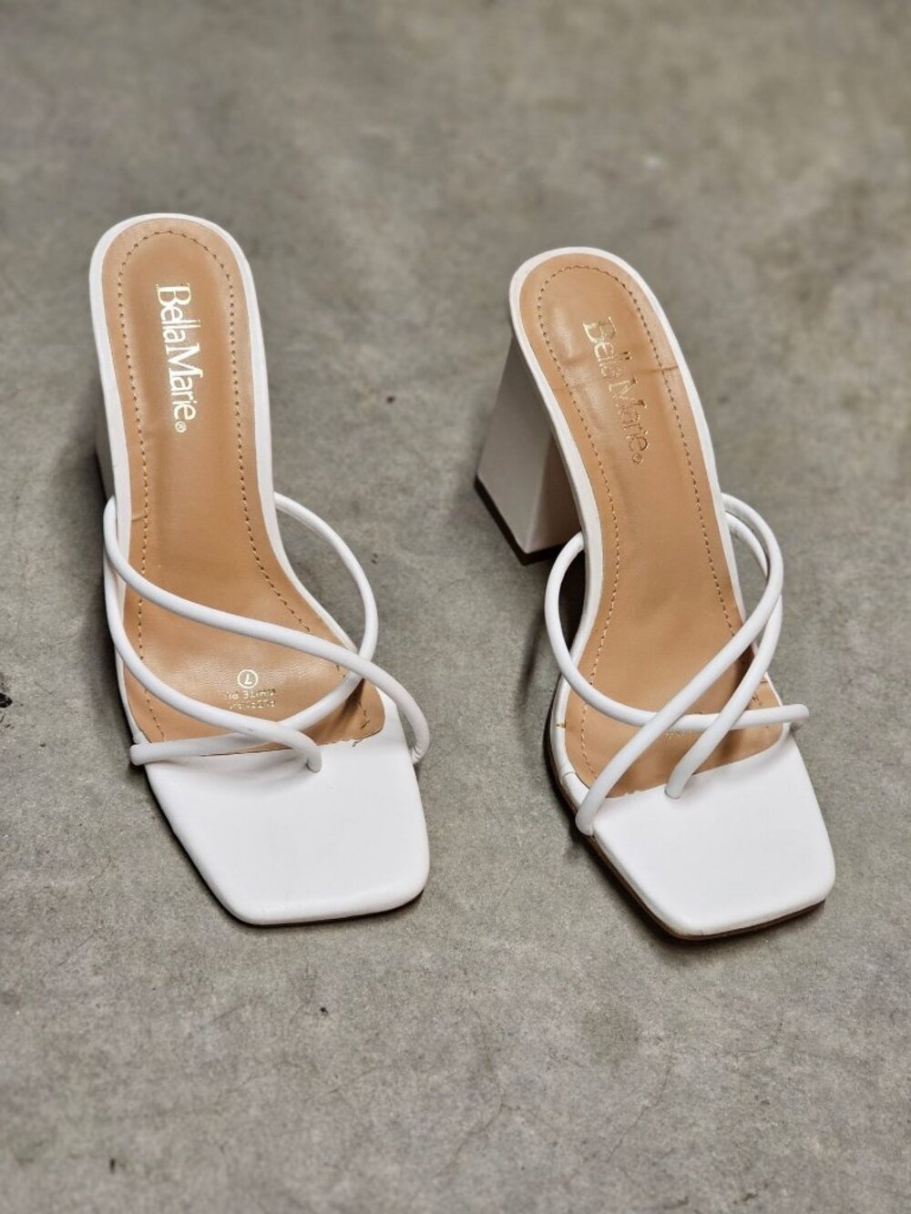 Womens White Strappy Block Heel Sandals With Square Toe Design